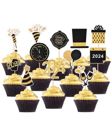 HOKPA Happy New Year Cupcake Toppers 36 Pcs 2024 New Year Cupcake Toppers Dessert Cupcake Picks for Celebration New Year Party Decorations