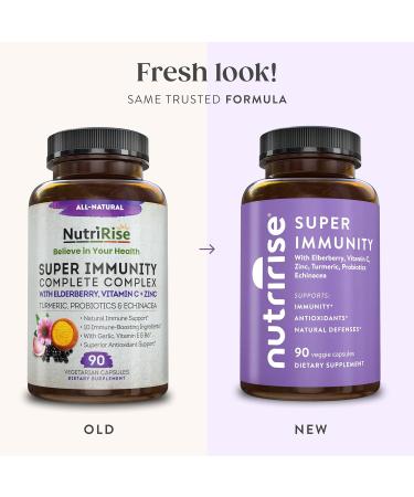 NutriRise Immunity Complex - Immune Support Supplement with Vitamin C, Zinc, Turmeric, Elderberry & Probiotics - 90 Capsules - Buy Online on GoSupps.com