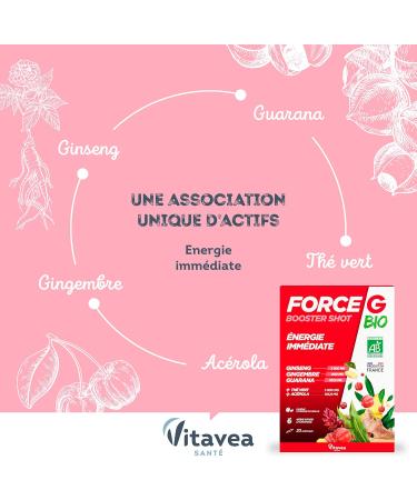 Vitavea - Force G Booster Shot BIO - Food supplement Fatigue Tonus and Natural defenses - Ginseng Guarana Ginger Green tea - 20 ampoules - 20 days cure - Made in France - Buy Online on GoSupps.com