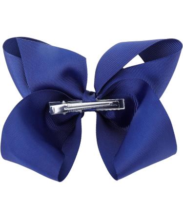 Sibba Ribbon Hair Bows Clips Barrettes 6 Inch Vintage Ponytail Holder Cheerleading Hairpin - 2 PCS Dark Blue - Buy Online on GoSupps.com