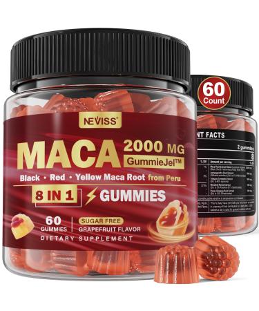 Sugar Free Maca Root Filled Gummies 2000mg for Women & Men with Ashwagandha Tribulus Terrestris Rhodiola Panax Ginseng L Arginine & L Tyrosine for Natural Energy Mood & Immune Support - Vegan