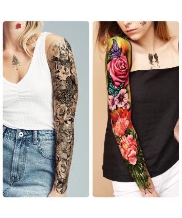 Temporary Tattoo Set - 55 Sheets Full & Half Arm, Flower, Butterfly, Lion, Wolf, Peacock Designs for Women Men, 30 Tiny Tattoos for Adult Kids - Buy Online on GoSupps.com