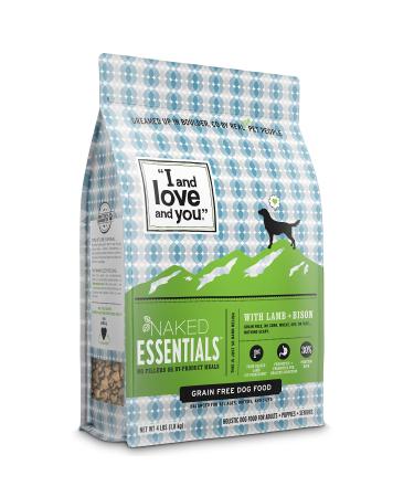 "I and love and you" Naked Essentials Dry Dog Food - Natural Grain Free Kibble for Large and Small Dogs with Prebiotics & Probiotics (Variety of Flavors) Lamb + Bison 4 Pound (Pack of 1)
