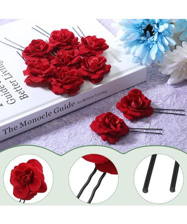Halloween Rose Flower Hair Clips - 9 Piece Set for Women and Girls | Bridal Hair Pins for Wedding & Halloween Party - Red - Buy Online on GoSupps.com