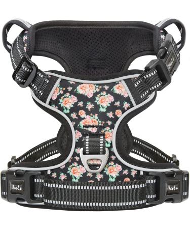 Shop Heele Dog Crockery & No-Pull Harness for Medium Dogs - Breathable Reflective Anti-Pull Design | Flower Black - Buy Online on GoSupps.com