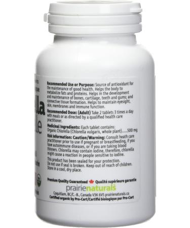 Prairie Naturals Organic Chlorella Broken Cell Wall Tablets - 180 Count 180 count (Pack of 1) - Buy Online on GoSupps.com