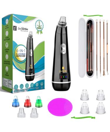 Blackhead Remover Pore Vacuum-La Sherlins New Version Blackhead Suction Device for Whitehead Blackheads  Facial Cleaning with USB Rechargeable  Display & 5 Strong Suction Probes.(White & Black)Black.