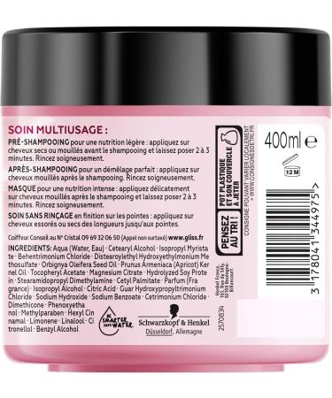 Schwarzkopf - Gliss - Miracle Radiance Treatment Mask 4 in 1 - Damaged and colored hair - Hair care - 96% ingredients of natural origin - 400ml jar - Buy Online on GoSupps.com