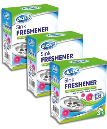 Duzzit Sink Freshener Pack of 3-3x30g Drain Smell Eliminator Sachets - 9 sachets total - Effective Drain Odour Eliminator for Stainless Steel and Ceramic Sinks bundled by Great British Home - Buy Online on GoSupps.com