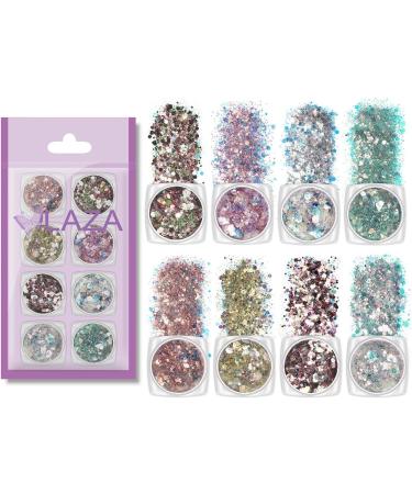 Laza 8 Colors Holographic Chunky Glitter - Iridescent Mermaid Sparkle for Acrylic Nails & Resin Decoration - Pink Purple - Buy Online on GoSupps.com