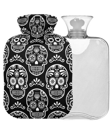 Naanle Sugar Skull Floral Warm bottle with reference Heat and cold therapy Transparent hot water bottle 2l large hot hot water bottle for bed hand feet heat pain relief