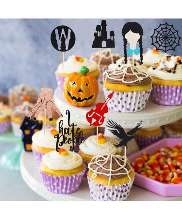 Arthsdite 24Pcs Horror Wednesday Addams Cupcake Toppers Thing Hand Black Eagle I Hate People Cobweb Castle Girl Addams Family Cupcake Picks for Fantasy Wednesday Birthday Party Cake Decorations - Buy Online on GoSupps.com