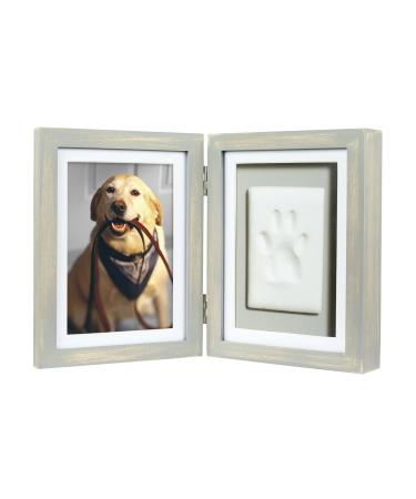 Pearhead Pet Paw Print Photo Frame With Clay Imprint Kit - WOODS Photo Frame DIY No Mess Pawprint Keepsake Perfect for Cats & Dogs Ideal Memorial and Home Decor Gift Distressed Gray Clay Pawprint Table GREY
