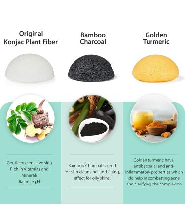 Konjac Sponge with Activated Charcoal - 100% Natural Eco-Friendly Facial Exfoliating Sponge for Acne Relief - Buy Online on GoSupps.com