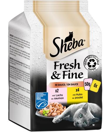 Sheba Fresh & Fine in sauce - high -quality cat wet food - chicken and salmon (MSC) - for daily variety in the extra small portion bag - 36 x 50g