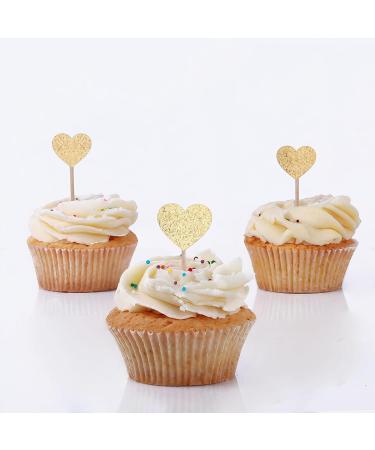 24pcs Cupcake Toppers Gold Glitter Cake Decorating Toppers Heart Toppers for Birthday Valentines Wedding Cake Decorations Cupcake Toppers (Heart Toppers) - Buy Online on GoSupps.com