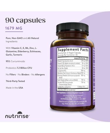 NutriRise Immunity Complex - Immune Support Supplement with Vitamin C, Zinc, Turmeric, Elderberry & Probiotics - 90 Capsules - Buy Online on GoSupps.com