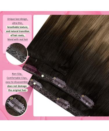 Youngsee Clip-In Real Hair Extensions - 35cm Balayage Dark Brown with Blonde Highlights - 120g #4/10/16 - Premium Quality Hair Recovery - Buy Online on GoSupps.com