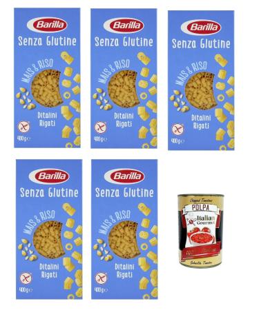 Italian Gourmet E.R. Barilla Ditalini Rigati Senza Pack of 5 Gluten-Free Pasta Made with White Corn Yellow Corn and Brown Rice 400g