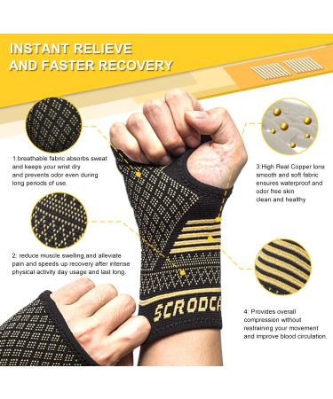 Copper Wrist Compression Sleeves (1 Pair) - Pain Relief & Support for Carpal Tunnel, Arthritis, Tendonitis - Breathable, Sweat-Absorbing - Men & Women - Black L - Buy Online on GoSupps.com