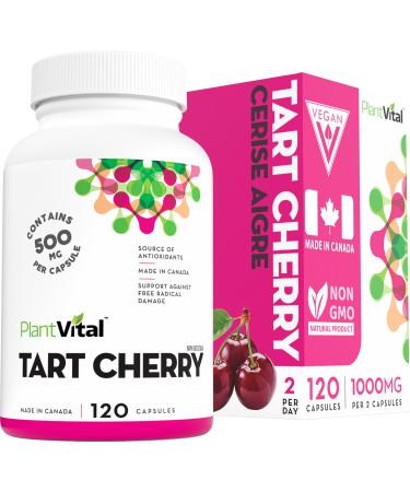 PlantVital Tart Cherry Capsules -1 000mg (two capsules) Per Day -10:1 Cherry Extract - Montmorency Tart Cherry Supplement for Antioxidants - Made in Canada - 2 Months Supply -120 Capsules 120 count (Pack of 1)