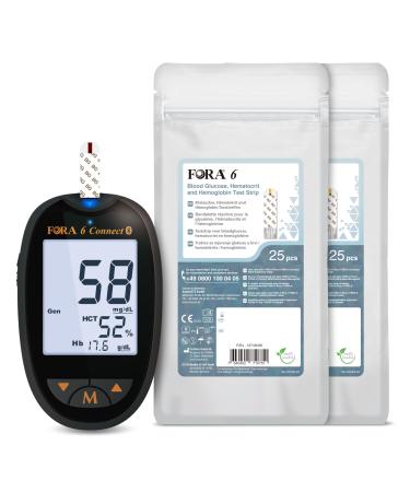 Fora blood sugar measuring device (mg/dl) set with 25 pieces individually packed blood sugar hematocrit and hemoglobin test strips (3-in-1: BG HCT HB) * 2 Connect + 3 in 1 * 2
