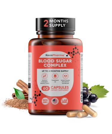 Blood Sugar Complex 60 Capsules Up to 2 Months Supply with Cinnamon Zinc Cayenne Pepper Fruit Chromium Vitamin C E Biotin Magnesium and Other Blood Sugar Complex 60 Capsules