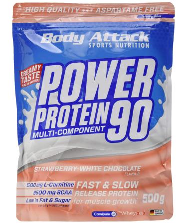 Body Attack Power Protein 90 - Strawberry White Choc - 500g bag - Multi -component Protein Powder Made in Germany - With BCAA Vitamins & L -Carnitin - Protein Shake Extra creamy taste Strawberry White Chocolate 500 G (1 Series Pack) - Buy Online on GoSupps.com