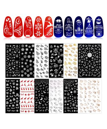 12 Sheets Christmas Nail Art Stickers Self Adhesive Nail Stickers Decals 5 Colors Snowflakes Christmas tree Merry Christmas Nail Art Decorations