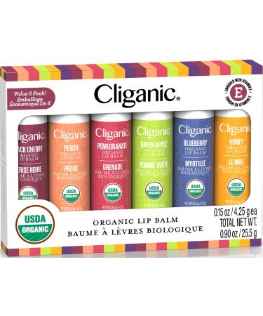 Cliganic Organic Lip Balm Set - 6 Tropical Flavors - 100% Natural Moisturizer for Cracked & Dry Lips Tropical 6 Count (Pack of 1)