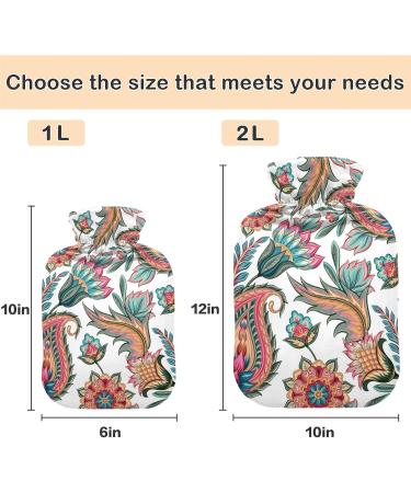 NAANLE 2L Transparent Hot Water Bottle with Paisley Flower Cover | Large Heat Therapy for Menstrual Cramps & Pain Relief - Ideal for Hands & Feet - Buy Online on GoSupps.com
