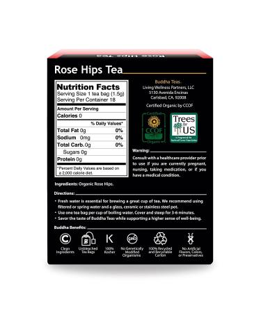 Buddha Teas Organic Rose Hips Tea - USDA & OU Kosher, 18 Bleach-Free Bags - Buy Online on GoSupps.com