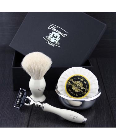 4 Pc Men's Shaving Kit - 3 Edge Razor Badger Hair Brush Soap & Stainless Steel Bowl | Perfect Gift for Men - International Shipping - Buy Online on GoSupps.com
