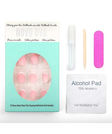 Shop Novo Ovo Pink Matte French Press On Nails - Short Corner Oval Artificial Fingernails for Valentine's Day | Easy Glue-On Manicure - Buy Online on GoSupps.com