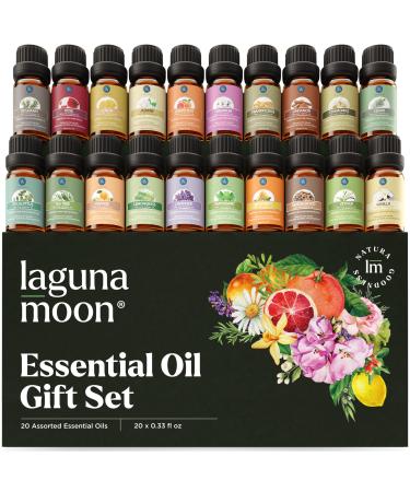 Essential Oils Set - Top 20 Organic Gift Set Oils for Diffusers, Humidifiers, Massages, Aromatherapy, Candle Making, Skin & Hair Care - Peppermint, Tea Tree, Lavender, Eucalyptus, Lemongrass (10mL) Best-Seller | 20-Pack w Gift Box