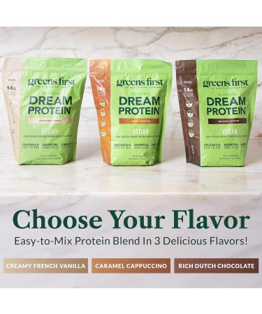 Greens First Dream Protein Plant-Based Vegan Powder - USDA Organic Pumpkin Hemp & Pea Protein - Gluten-Free Non-GMO No Added Sugar (Caramel Cappuccino 27.42 oz) - Buy Online on GoSupps.com