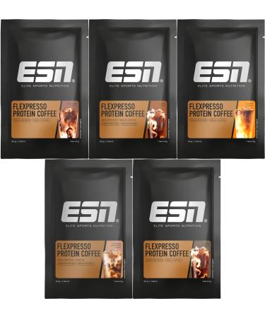 ESN FlexPresso protein coffee 5x 30g samples different types protein powder with real coffee creamy protein coffee with up to 22 g protein per portion tested quality - made in Germany mixed bundle 30 g (5 Pack)
