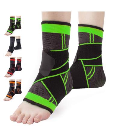 Ankle Brace Set of 2 Compression Support Adjustable Sleeve for Injury Recovery Joint Pain and More Arch Brace Support & Foot Stabilizer Ankle Wrap Protect Against Ankle Sprains or Swelling M Green