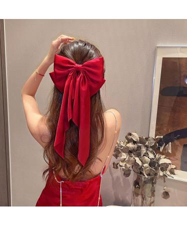BAIYSFFG Big Bow Hair Clips with Long Silky Satin 2PCS Solid Color French Barrette Simple Hair Fastener Accessories for Women Girls Black Red - Buy Online on GoSupps.com