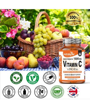 High Strength Vitamin C 1500mg and Zinc 40mg Capsules with Rosehip & Bioflavonoids | Immune System Support | 60 Vegan Capsules - Made in UK - Buy Online on GoSupps.com
