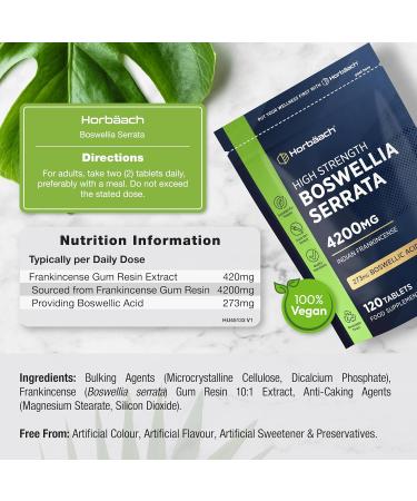 Boswellia Serrata Extract 4200mg | 65% Boswellic Acid | 120 Vegan Tablets | Joint Support & Anti-Inflammatory | Horbaach - Buy Online on GoSupps.com