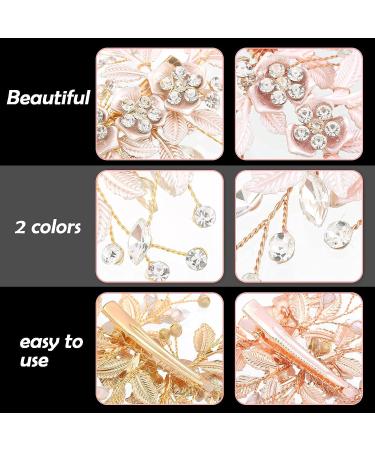 Rose Gold Wedding Flower Clip Set - Handmade Rhinestone Bridal Hair Accessories - Buy Online on GoSupps.com