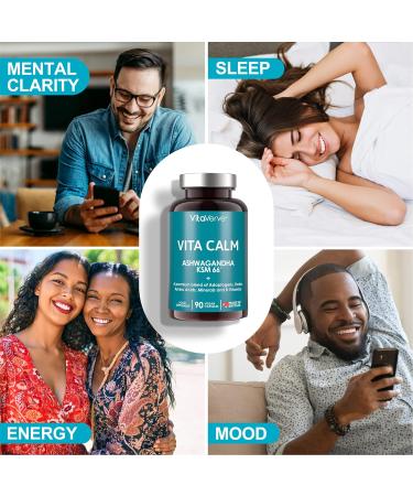 Vita Calm All-in-One Stress Relief with Ashwagandha KSM 66 12000mg - High Strength 12:1 Extract with Rhodiola Rosea, Passion Flower, and Bacopa - L-Theanine, Magnesium, B Complex for Anxiety and Relaxation - Buy Online on GoSupps.com