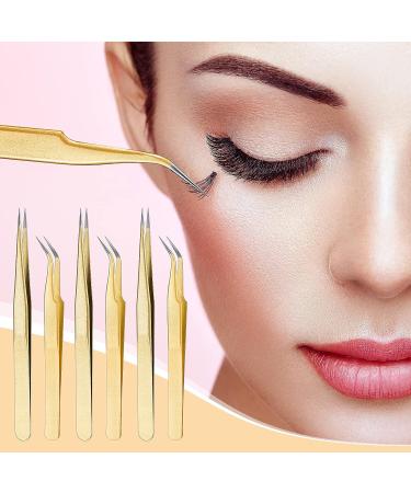 6-Piece Gold Eyelash Extension Tweezers Set - Straight and Curved Stainless Steel Nippers for False Lash Application - Volume Lash Tools - Buy Online on GoSupps.com