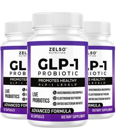 ZELSO (3 Pack) GLP-1 Probiotic with Akkermansia Muciniphila - Gut Health Support with GLP 1 Live Probiotics 500M CFU Multi-Strain Probiotic + Prebiotic GLP1 Naturally Plus - 90 Capsules