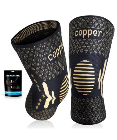Copper Knee Braces for Knee Pain Women & Men - 2 Pack Knee Brace Compression Sleeve Best knee Support for Arthritis Pain Meniscus Tear Running Weightlifting Working Out ACL MCL Knee Pain Relief XL Copper-Black