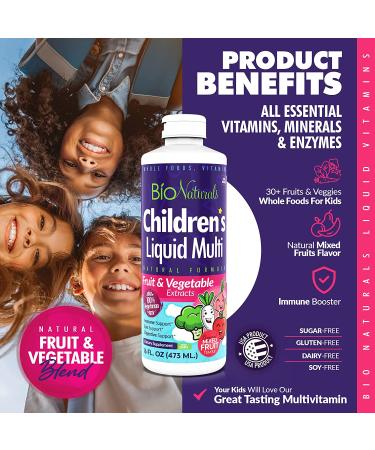 Bio Naturals Children's Liquid Multivitamin & Immune Booster - 16oz - Vitamin A B C D3 E, Fiber, Fruits & Vegetables - Non-GMO, Gluten, Sugar, Dairy, Soy Free - Buy Online on GoSupps.com