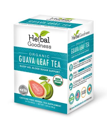 Guava Leaf Tea Sleep Aid | Metabolism Support | Hair Re-Growth, Skin & Nails - Organic, Kosher | 100% Pure Guava Tea Energy Boost & Immunity - 24 Teabags made in USA 24 Count (Pack of 1)