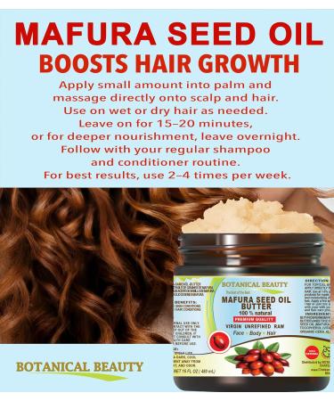 Botanical Beauty MAFURA SEED OIL BUTTER 100% Natural Pure Virgin Unrefined Raw for FACE SKIN BODY HAIR NAILS DRY SKIN. Mafura Seed Oil Shea Nut Butter Vitamin E Beeswax. 16 Fl oz 480 ml - Buy Online on GoSupps.com