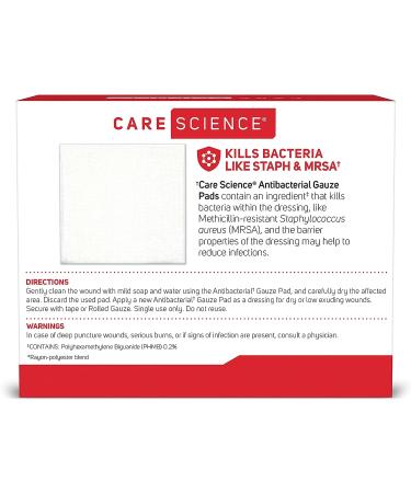 Care Science Antibacterial Sterile Gauze Pads 2x2 - 100 ct | Kills Staph & MRSA, Prevents Infection - Wound Dressing for Cleaning and Covering Wounds - Buy Online on GoSupps.com